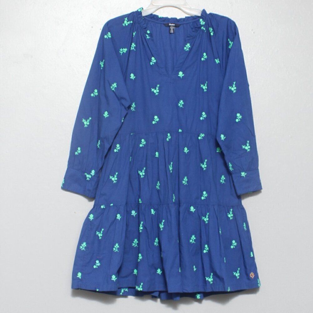 Hatley Maddy Popover Dress Embroidered Flowers long sleeve tiered blue green